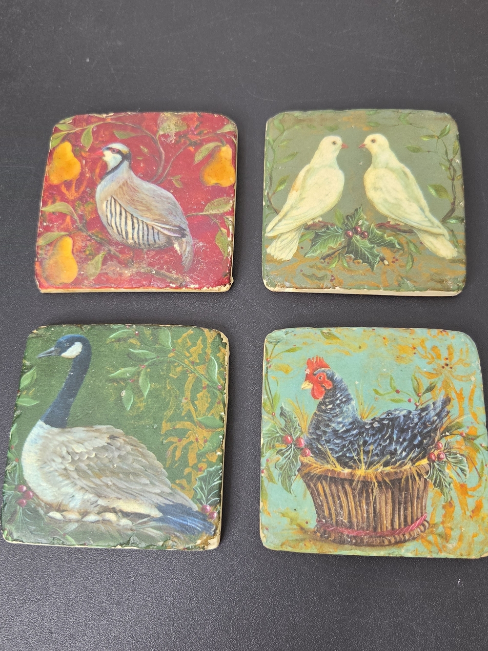 Kate McRostie Set of 4 Farmhouse Bird Coasters 3.75"